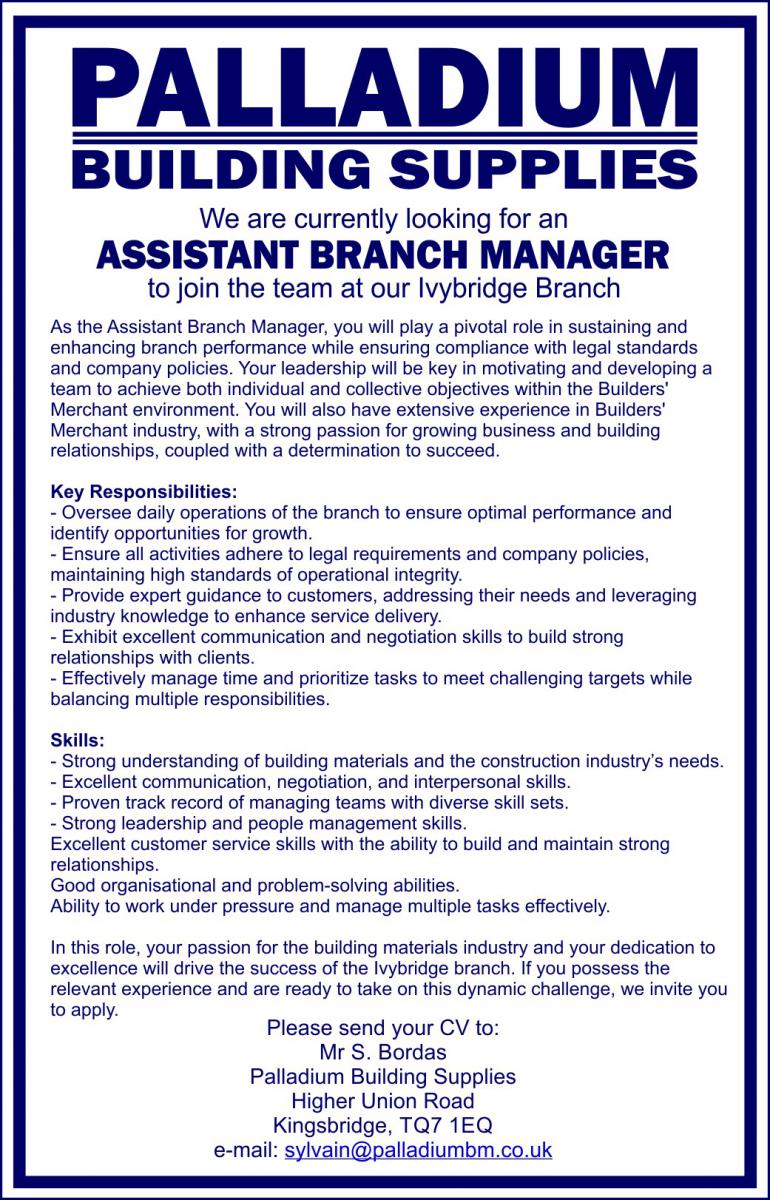 Assistant Branch Manager Ivybridge