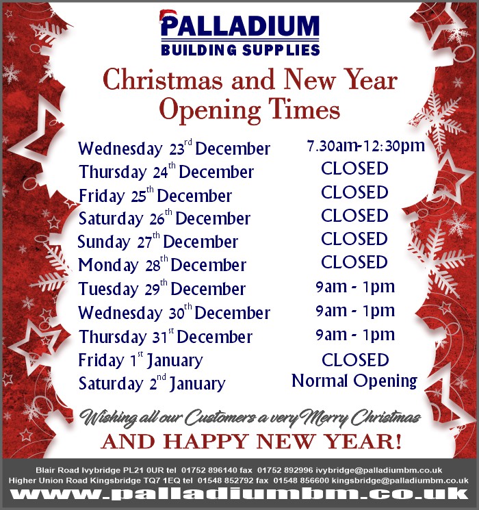 Christmas and New Year Opening Times 2020/21